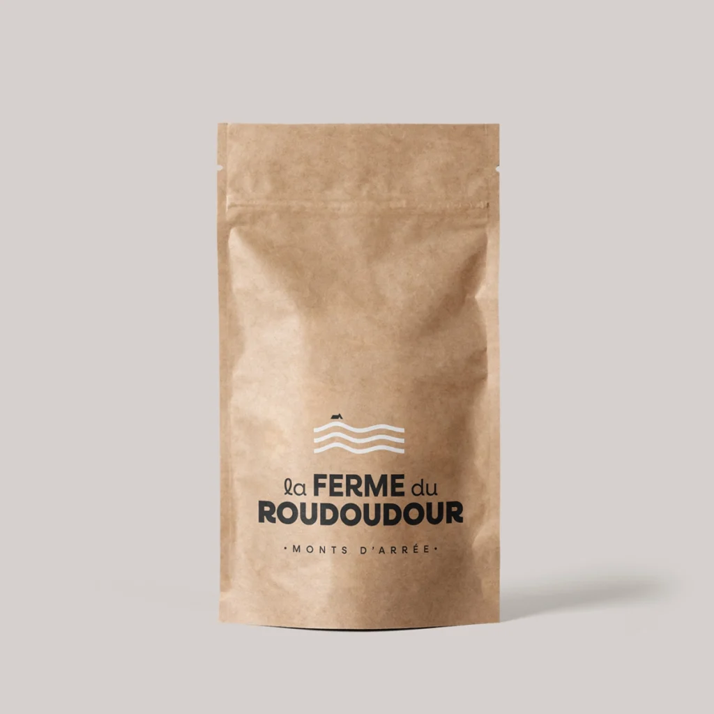 Sachet en kraft avec étiquette de la Ferme du Roudoudour